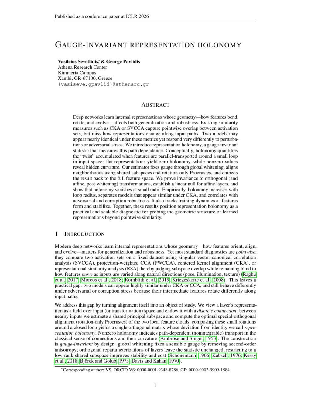 First page of Gauge-invariant representation holonomy, ICLR 2026